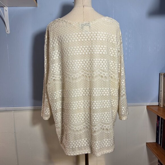 C.D. Daniels 2X Off White Ivory 3/4 Sleeve Crochet Blouse - Picture 7 of 10
